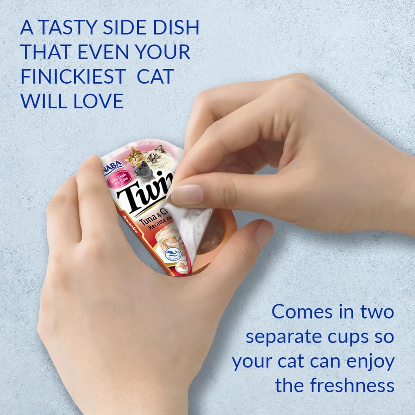 INABA Twins for Cats, Side Dish/Topper Cups, 1.23 Ounces per Serving, 16 Servings, Tuna & Chicken with Scallop Recipe