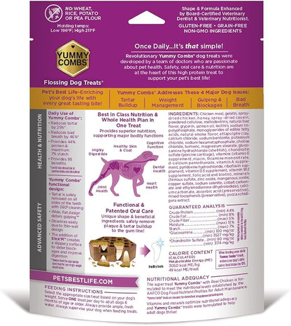 Yummy Combs Dog Dental Treats – Vet VOHC Approved, Removes Tartar & Cleans Teeth – Yummy High Protein Chicken Treat for Extra Large Dogs (Mini Pack, 4 Count)