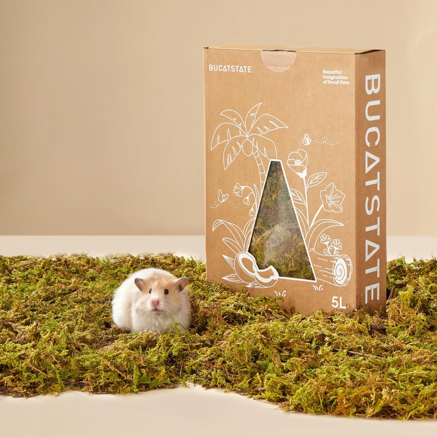 BUCATSTATE 5L Hamster Bedding, Natural Forest Moss Hamster Bedding Odor Control, Nature Hamsters Substrate Cage Accessories for Dwarf Syrian Hamsters, Mice, Gerbils (Dried Moss)