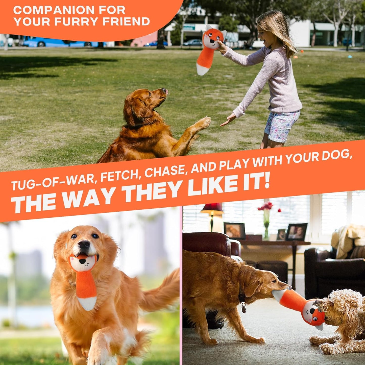 Fida Squeaky Dog Toys for Aggressive Chewers 3 in 1, Dog Chew Toys with 3 Layers,Interactive Dog Toys for Large Dogs Balls to Keep Them Busy for Small Medium Dogs(Fox)