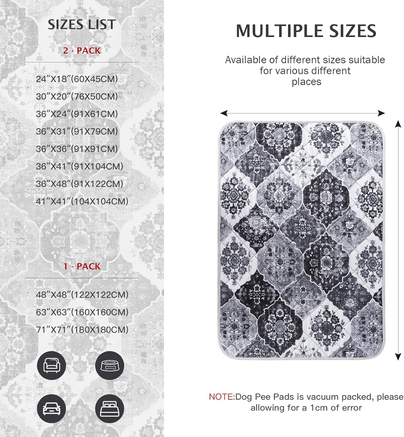 IEUUMLER Washable Pee Pads for Dogs, 2 Pack Reusable Pee Pads for Dogs Non-Slip Grip, Super Absorbent Waterproof Puppy Pads for Potty Training, Playpen, Crate, Whelping Box EU011 Black Grey, 36x24