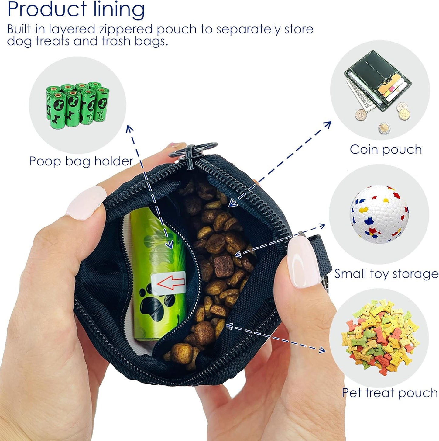 Dog Treat Pouch for Pet Walking and Training with Clicker Poop Bags Small Fanny Zipper Pack Holder for Puppy Snack Dispenser Kit for Leash and Outdoor Use (Black)