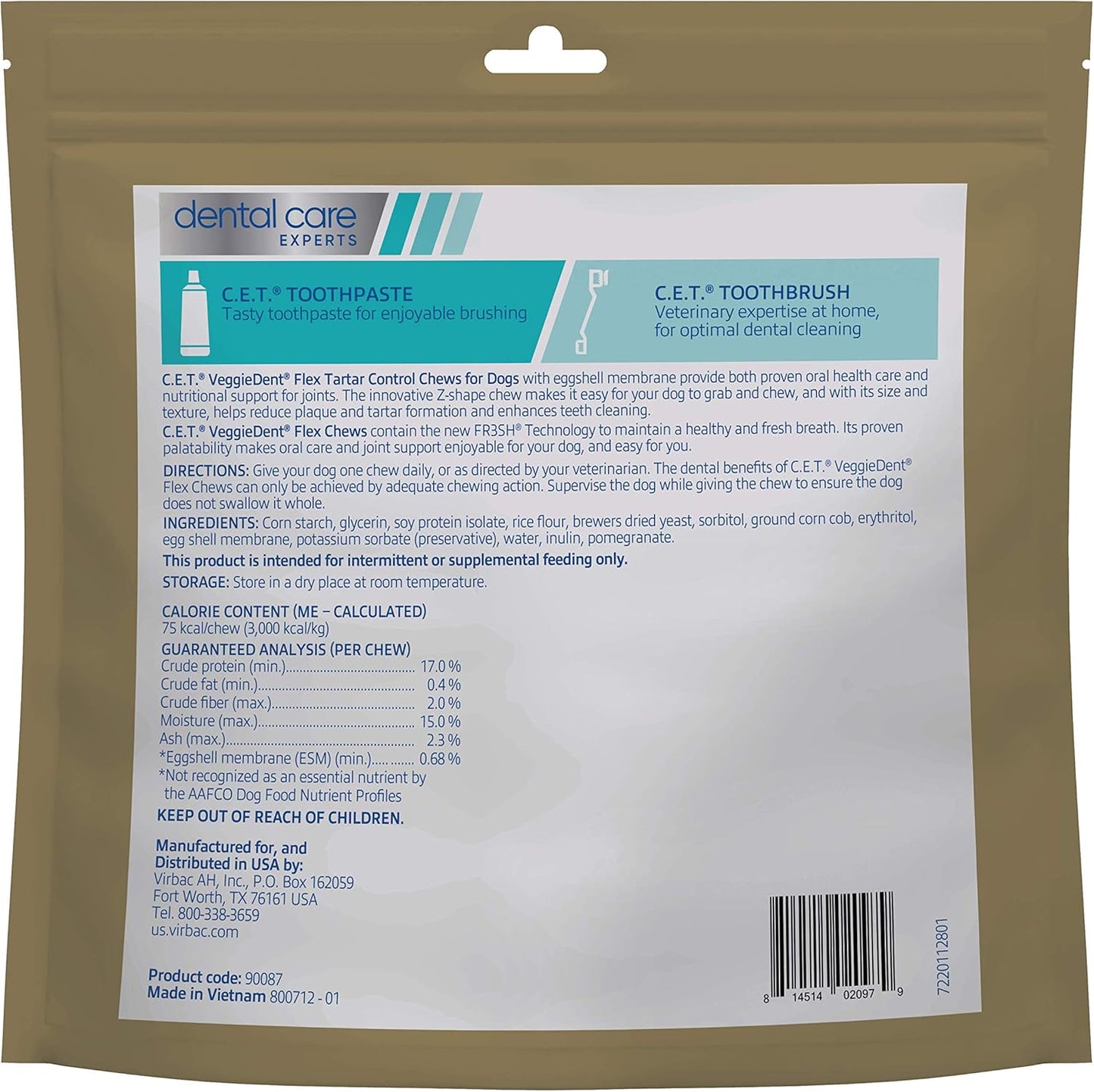 Virbac C.E.T. VEGGIEDENT Flex Tartar Control Chews for Dogs - Medium