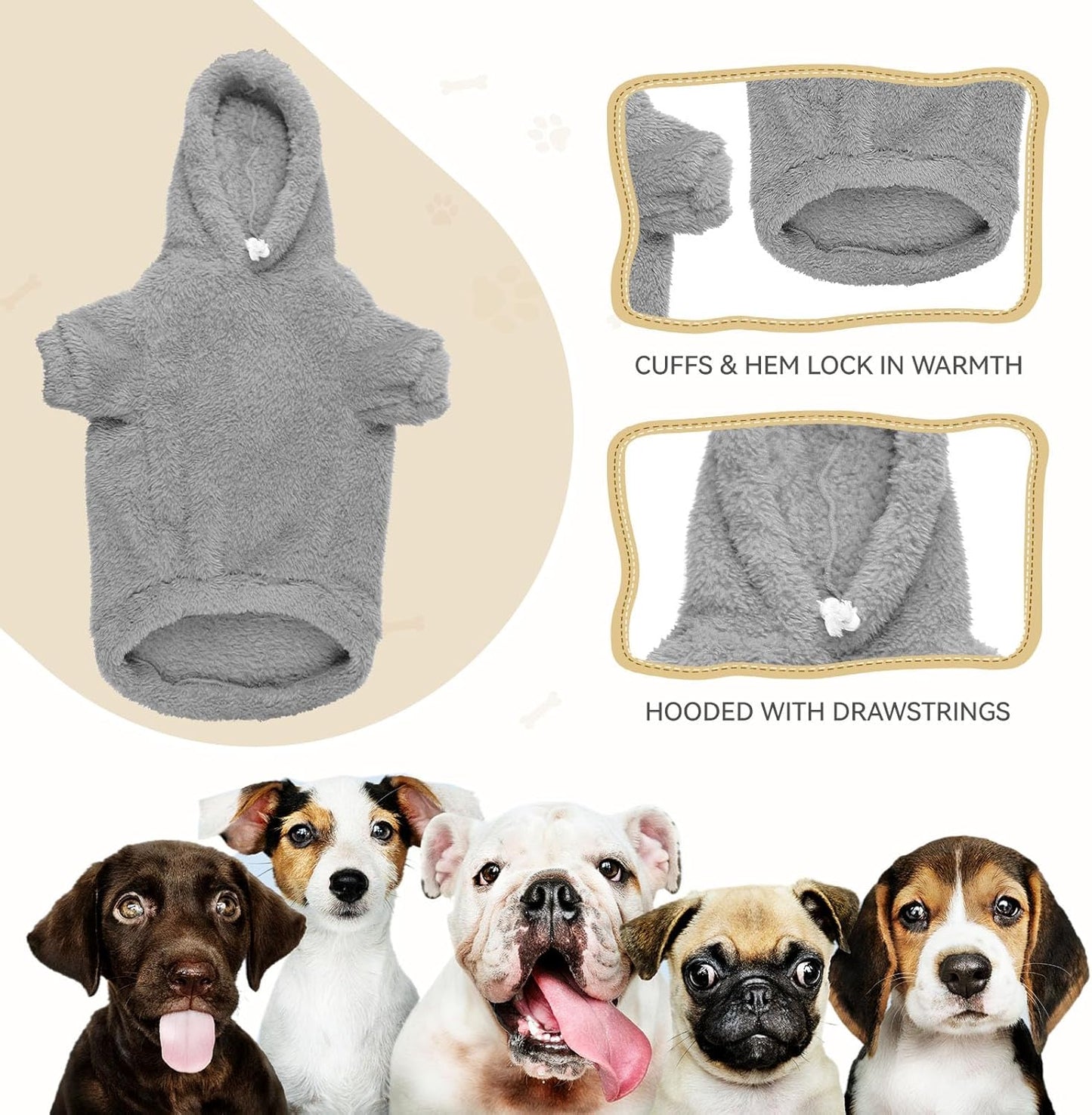 Fuzzy Dog Sweaters for Large Dogs Dog Hoodie Soft Double-Sided Plush Pet Sweater Fleece Clothes Coats Pet Hoodie Sherpa Hooded Sweatshirt(Grey-XL)