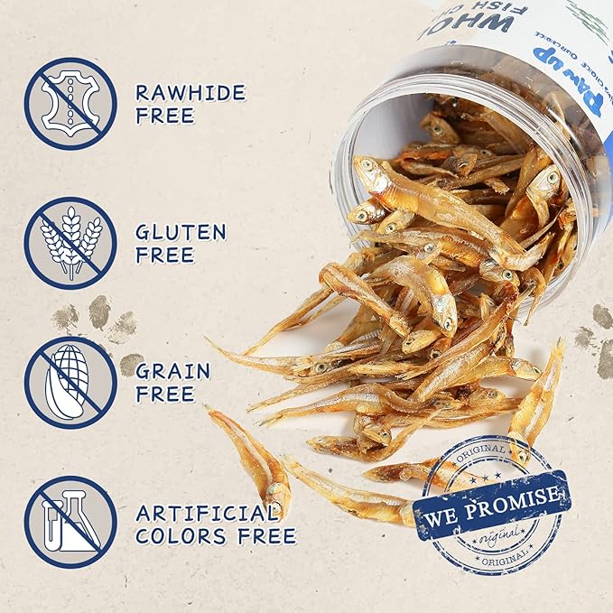 PAWUP Whole Fish Treats for Dogs, Air Dried -100% Wild-Caught Fish Treat, Only Two Ingredient, High in Protein and Omega-3, 8oz