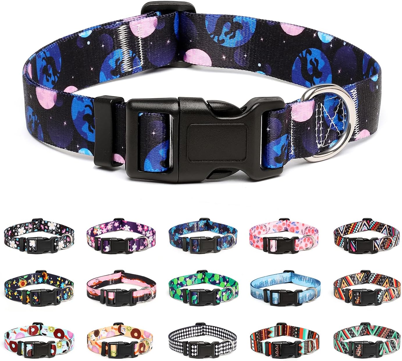 Mercano Adjustable Dog Collar - Special Design Patterns, Soft Nylon Comfortable Durable Pet Collar for Small Medium Large Dogs (M, Night Sky)
