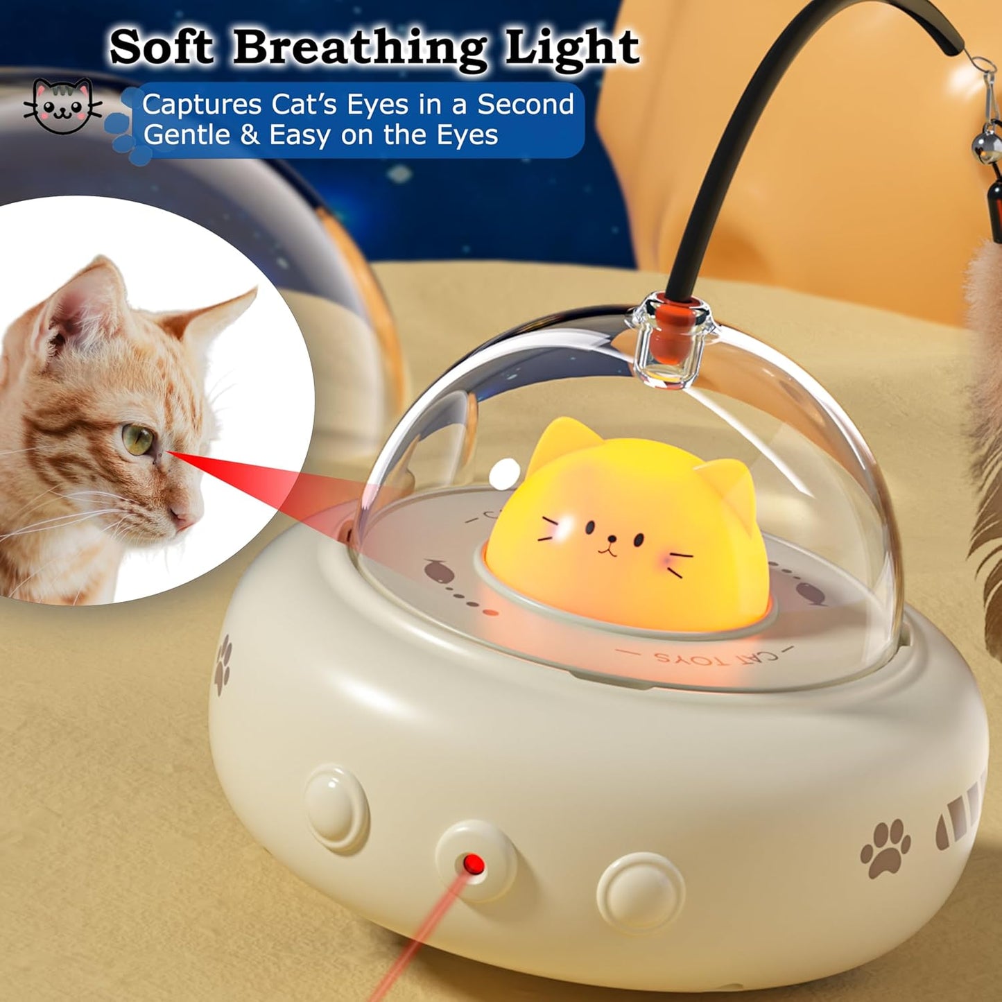 hooroor 2-in-1 UFO Laser Cat Toy – Automatic Motion with Feather, Rechargeable Smart Sensor Interactive Toy for Indoor Cats & Dogs, Fun Exercise & Play, Perfect Pet Gift