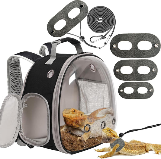 Bearded Dragon Travel Backpack with Harness and Leash Set,Lizard Backpack Travel Carrier,Space Capsule Clear Bubble Window Astronaut Reptile Carrier Backpack, Airline Approved