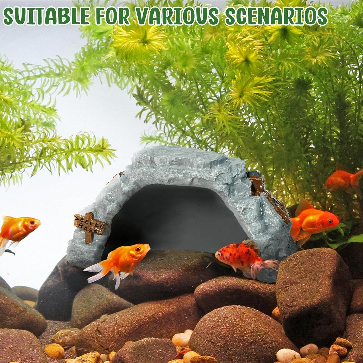 Warmtree Reptiles Hideout Cave,Bearded Gragon Hideout,Reptile Feeding Dish, Resin Reptile Hide Cave,Terrarium Habitat Decor Tank Accessories for Amphibians Tortoise Lizards Snakes Chameleon Fish