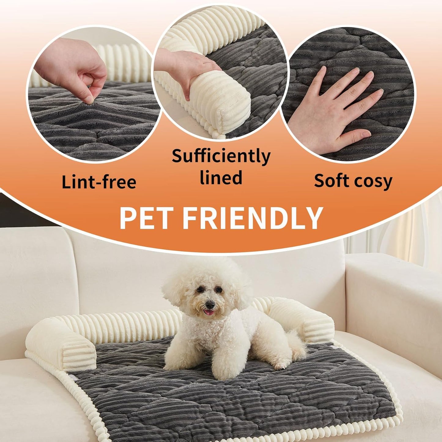 HAOMAIJIA Dog Couch Bed for Small Dogs, Non Slip Pet Couch Covers for Sofa Thick Soft Washable Dog Couch Cover Protector All Seasons Universal Dogs and Cats Bed Mat (Grey, Small)