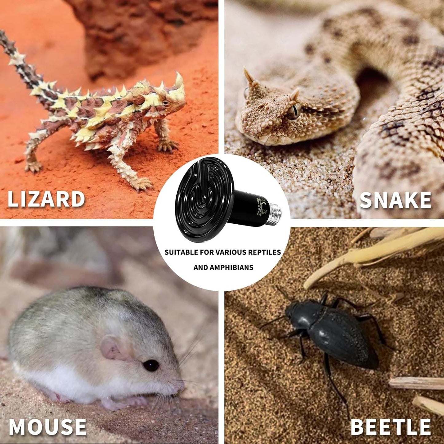 150W Reptile Heat Lamp(2 Packs)-Ceramic Heat Emitter for Reptiles Amphibian Pet Brooders Chicken Incubation, and Terrariums Turtle Lizard Bearded Dragon Snake 75 Size E26