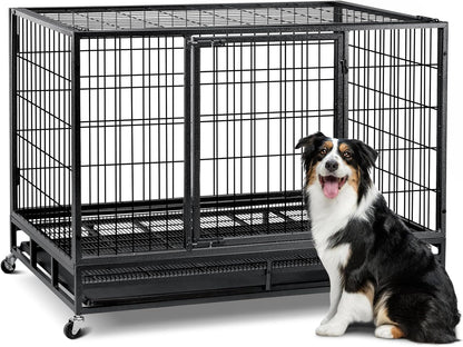 Oranland 48 inch Wire Dog Crate,2025 New Upgraded Stackable Dog Crate for Nursing Mother Dogs & Puppies,Large Dog Kennel with Reinforced Frame,Sturdy Locks Design/Removable Tray