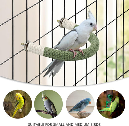 2 Pcs Medium Bird Stand Perch U Shape Hemp Rope Green Wood Parrot Perches for Medium Birds,Parakeets Macaw Cockatiels Conures Love Birds Finches,Bird Training Educational Stand Toys (M,2 Pack)