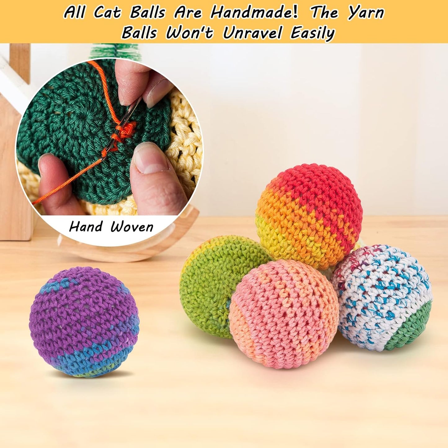 Retro Shaw Cat Toys Balls, Woolen Yarn Cat Ball Toy with Bell Inside, Kitten Toys for Indoor Cats, Interactive Cat Chew Toys for Kitty Kitten, 6 Pack