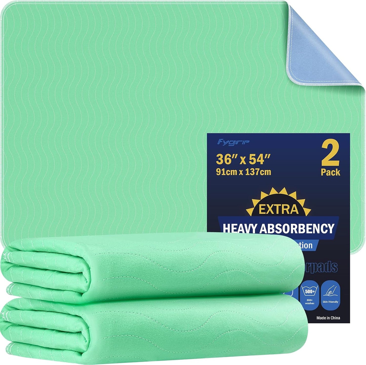 2 Pack 36” x 54” Extra Heavy Absorbency Washable Underpads, Waterproof Nursing Pads Incontinence Bed Pads, Reusable Washable Pee Pads for Dogs, Diaper Changing &amp; Adults, Mattress Protector