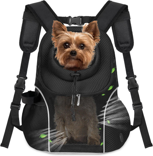 WOYYHO Pet Dog Carrier Backpack Small Dog Front Backpack Ventilated Mesh Dog Travel Back Pack with Safety Belt for Travel Hiking Cycling Outdoor Adventures (Size L: 10-14 lbs, Black)
