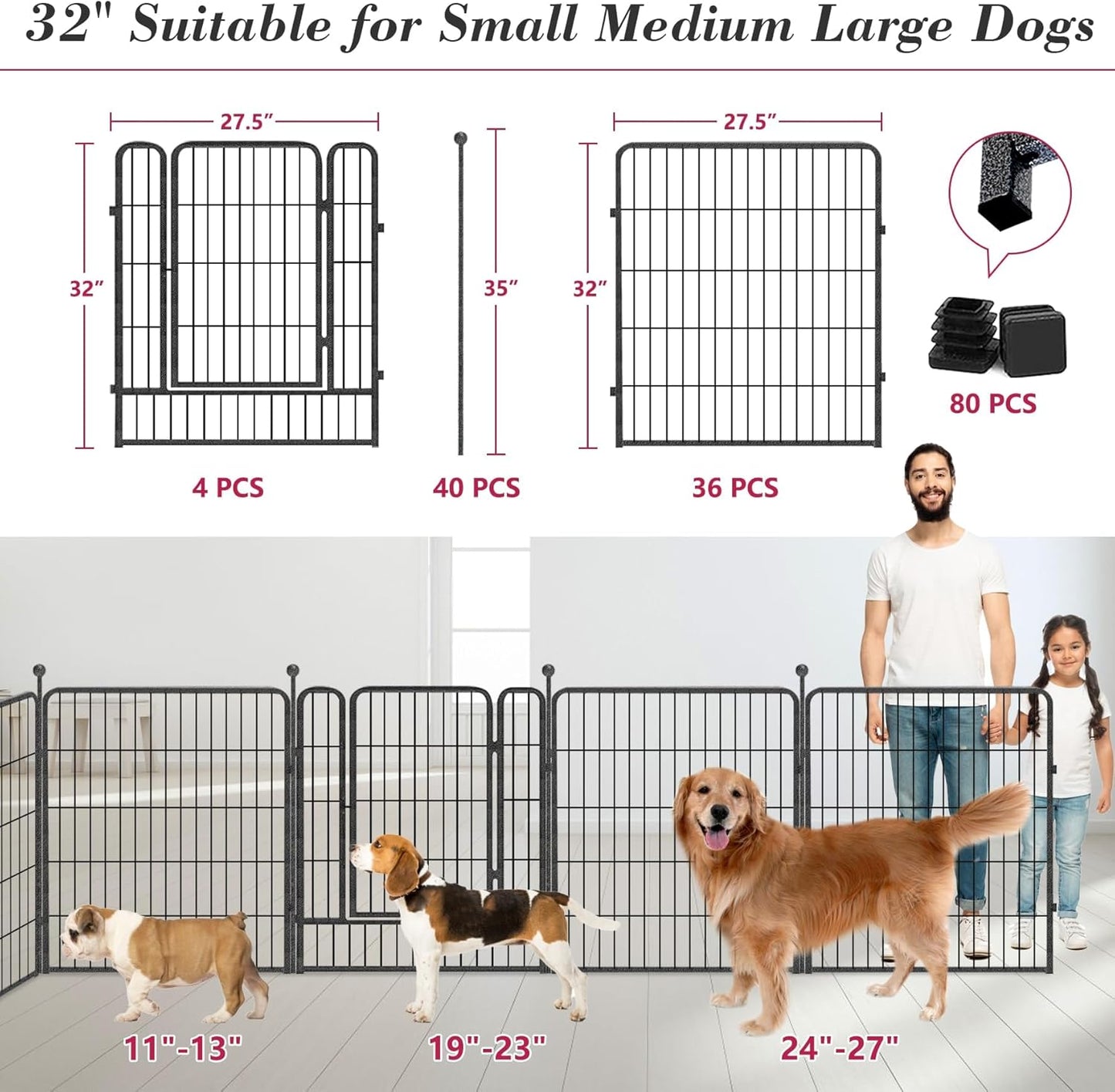 Dog Playpen 32 inch 40 Panels Indoor Outdoor Dog Pen for Medium/Small Dogs Heavy Duty Metal Dog Fence Outdoor for Yard, Puppy Playpen with Door Portable Pet Fence for RV Camping Yard