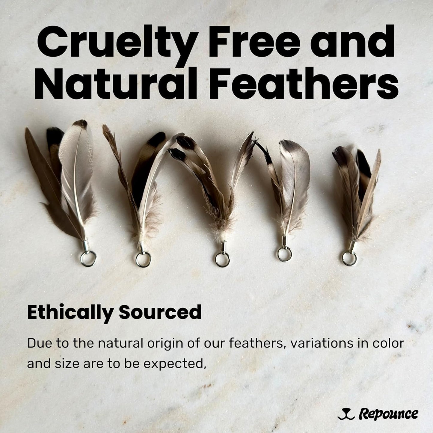 Feather Toys Replacements (3 Pc) - Cat Toys & Kitten Toys for Indoor Kittens, Set of Replacement Feather Attachments Extra Small and Durable, for Cat Wands, Natural and Safe