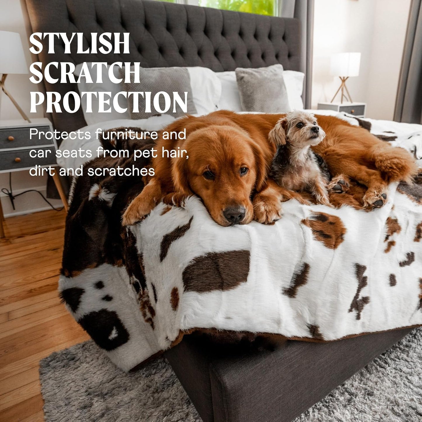 PupProtector Waterproof Throw Blanket for Dogs and Cats, Pet Blanket Cover for Couches, Sofas, Beds, Car Seats, Furniture, Calming Soft Faux Fur, Brown Cowhide, Original (60" L x 50" W)
