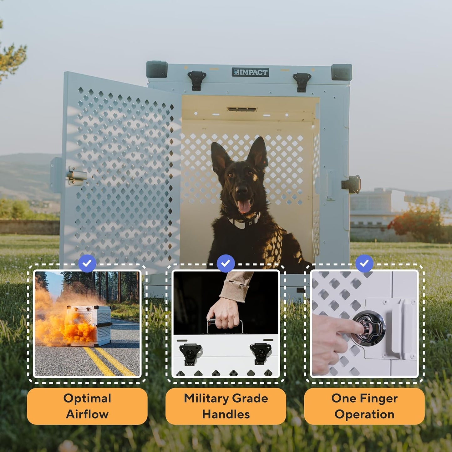 Impact Collapsible Dog Crate - Foldable Hard Crate for Large Dogs - Heavy Duty Travel Kennel with Powder-Coated Aluminum - Quick Setup for Indoor & Outdoor (White, 40" (40.5" L x 23" W x 29" H))