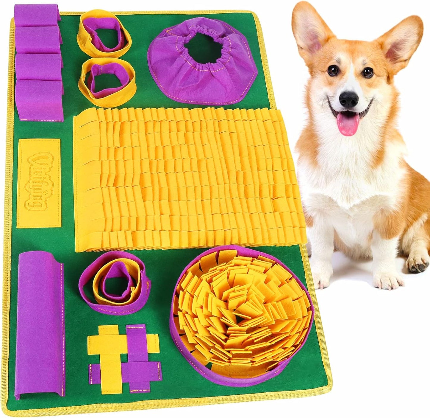 Vivifying Snuffle Mat for Dogs, Interactive Dog Puzzle Toys for Boredom and Mental Stimulation, Sniff Mat Helps Puppy and Cats Slow Eating and Keep Busy
