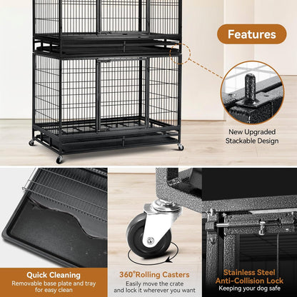 Oranland 48 inch Wire Dog Crate,2025 New Upgraded Stackable Dog Crate for Nursing Mother Dogs & Puppies,Large Dog Kennel with Reinforced Frame,Sturdy Locks Design/Removable Tray