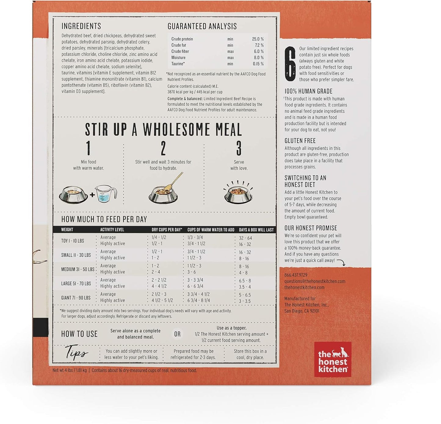 The Honest Kitchen Dehydrated Limited Ingredient Beef Dog Food, 4 lb Box