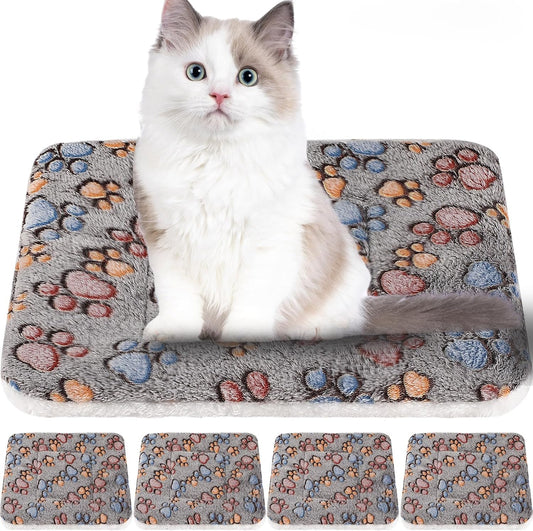 Tuanse 4 Pack Ultra Soft Dog Cat Bed Mat with Cute Prints Reversible Fleece Dog Crate Kennel Pad Cozy Washable Thickened Hamster Guinea Pig Pet Bed Mat for Small Animals(13 x 19 Inches,Gray)