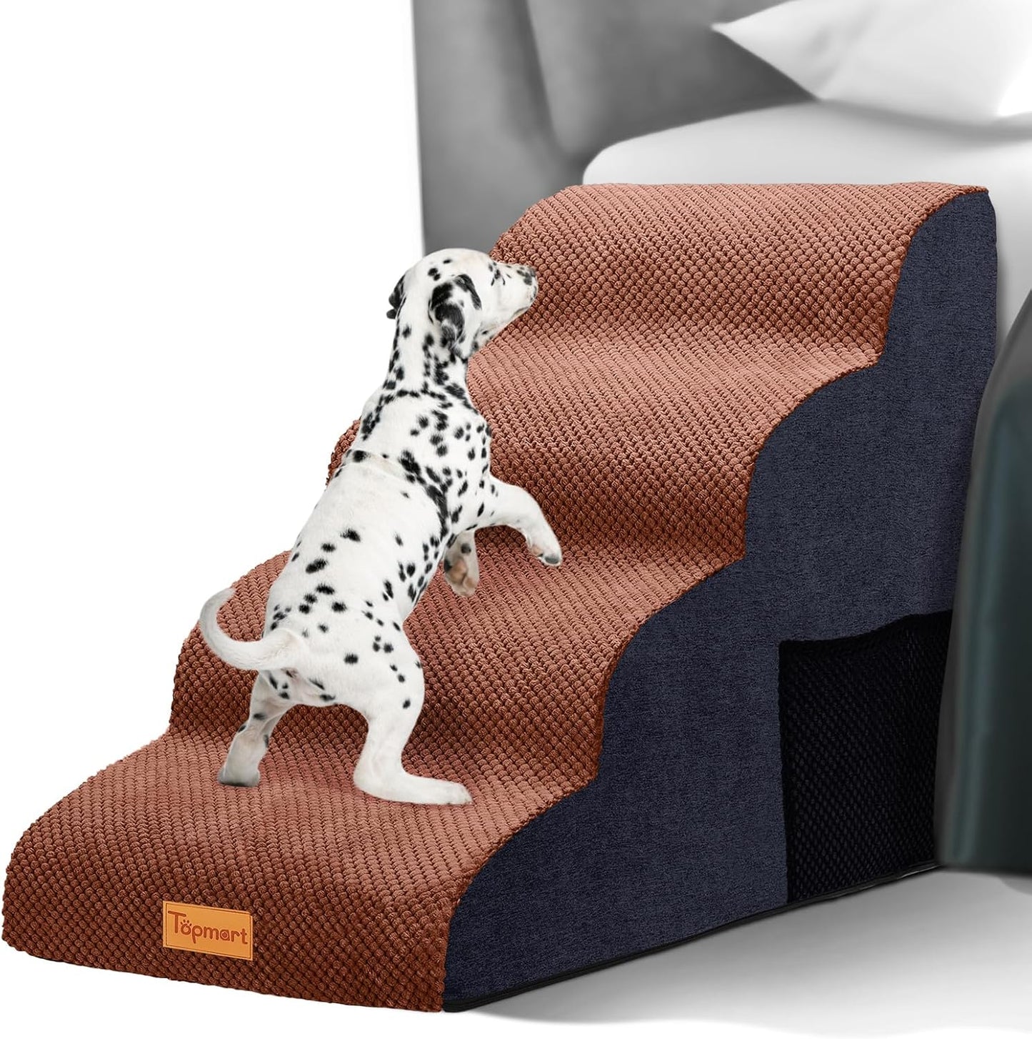 Topmart High Density Foam Dog Steps 4 Tiers,Extra Wide Deep Pet Steps,Non-Slip Dog Stairs Ramp for Bed,Soft Foam Cat Ladder,Best for Older Injured,Older Pets,Cats with Joint Pain