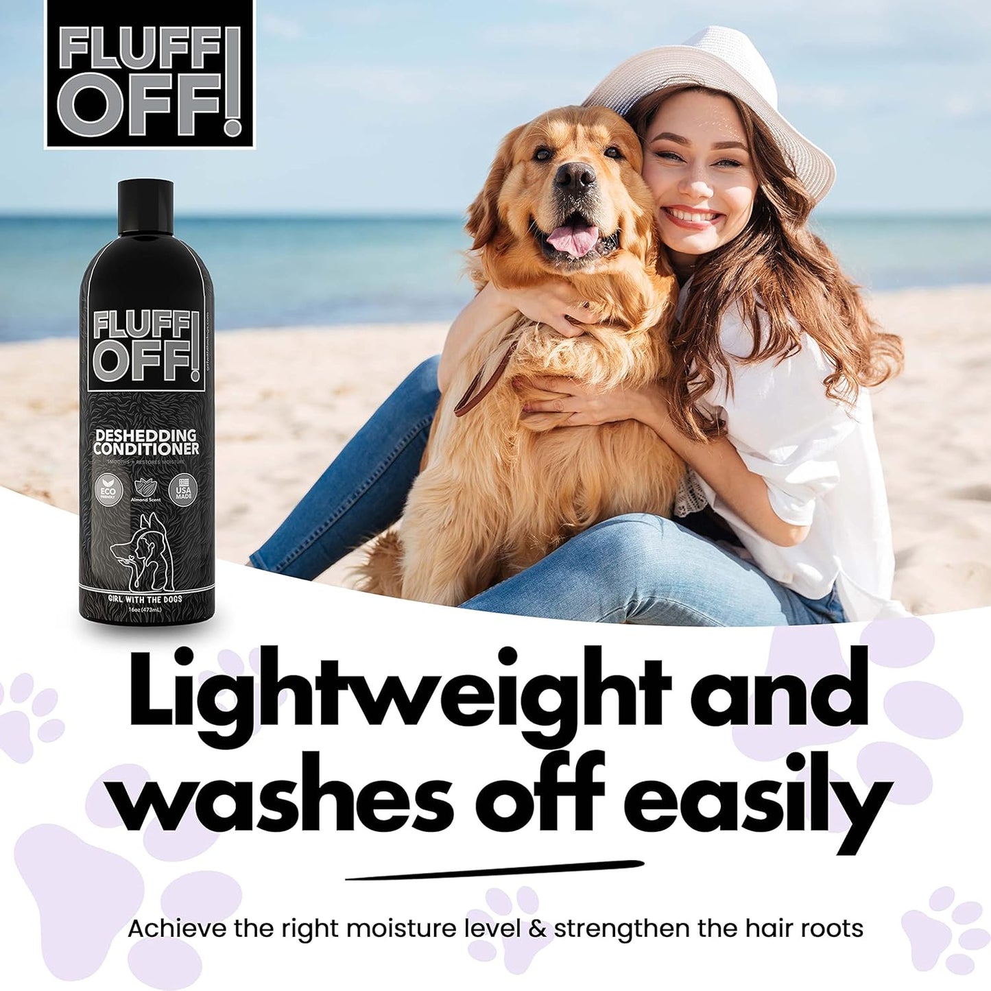 Fluff Off! by Girl With The Dogs, Natural Deshedding Dog/Cat Conditioner, 16 Oz, Made in USA 8 Wks+