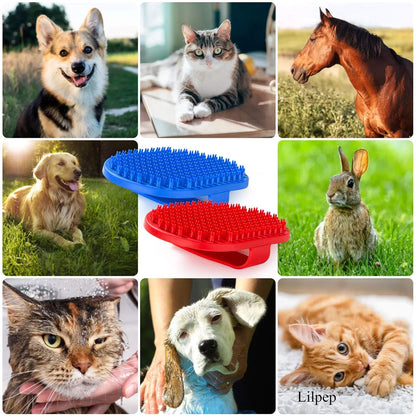 Lilpep Dog Bath Brush, Rubber Pet Shampoo Brush with Silicone Bristles for Massaging Grooming, Removing Short Haired Dogs Cats Shedding, Tangles and Dead Undercoat (Blue, plum brush)