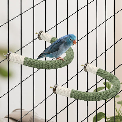 2 Pcs Medium Bird Stand Perch U Shape Hemp Rope Green Wood Parrot Perches for Medium Birds,Parakeets Macaw Cockatiels Conures Love Birds Finches,Bird Training Educational Stand Toys (M,2 Pack)