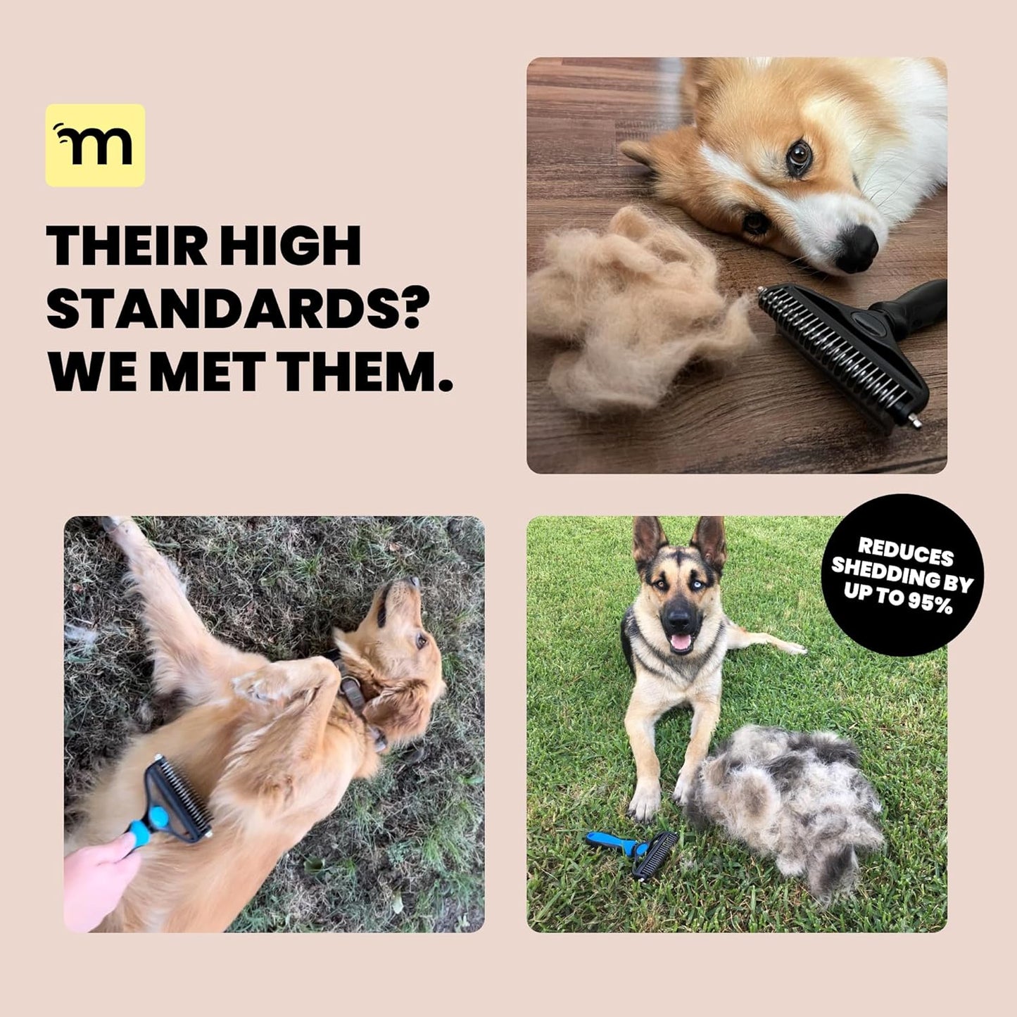 MalsiPree Dog Brush - Large, Black - 2-in-1 Undercoat Rake & Dematting Rake - Shedding Brush & Deshedding Tool for medium to Large Double-Coated Dogs & Cats