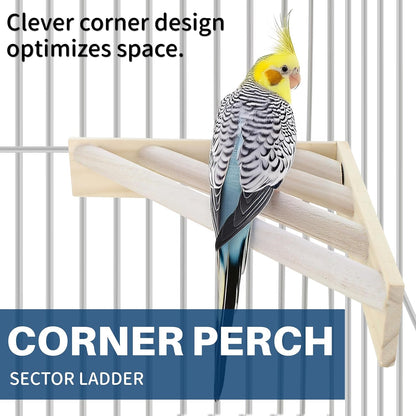 Bird Perch Corner Stand for Bird Cage Corner Platform Wood Bird Perches Corner Shelf Rest for Birds Parrots Cockatiels and Other Animal Pet Cages (Wood, Ladder)