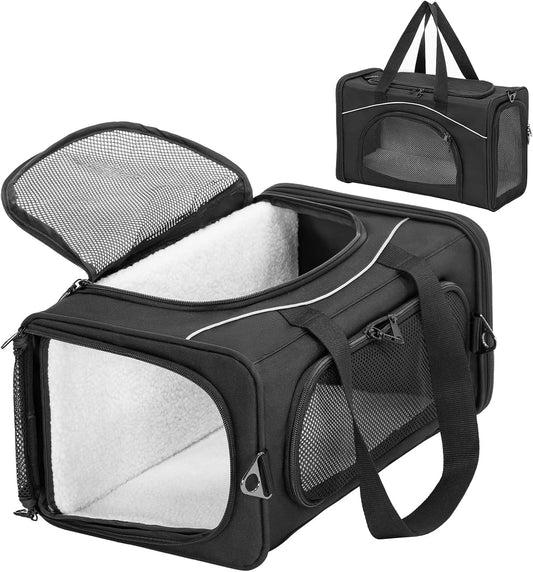 ‌Petsfit Airline Approved Pet Carrier for Small Cats, 16.5x8.6x11 TSA Approved Carrier, with Removable Dual-Sided Padding (2-Way Placement) - Fits Under Most Airplane Seats, Escape Proof (Black)