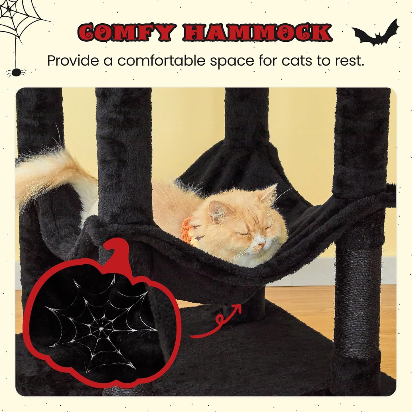MWPO Gothic Large Cat Tree, 70.1-Inch Multi-Level Tall Cat Tower for Indoor Cats, Plush Cat Condo with Big Padded Perches, Sisal-Covered Scratching Posts, Hammock, Toys for Kittens & Cats, Black