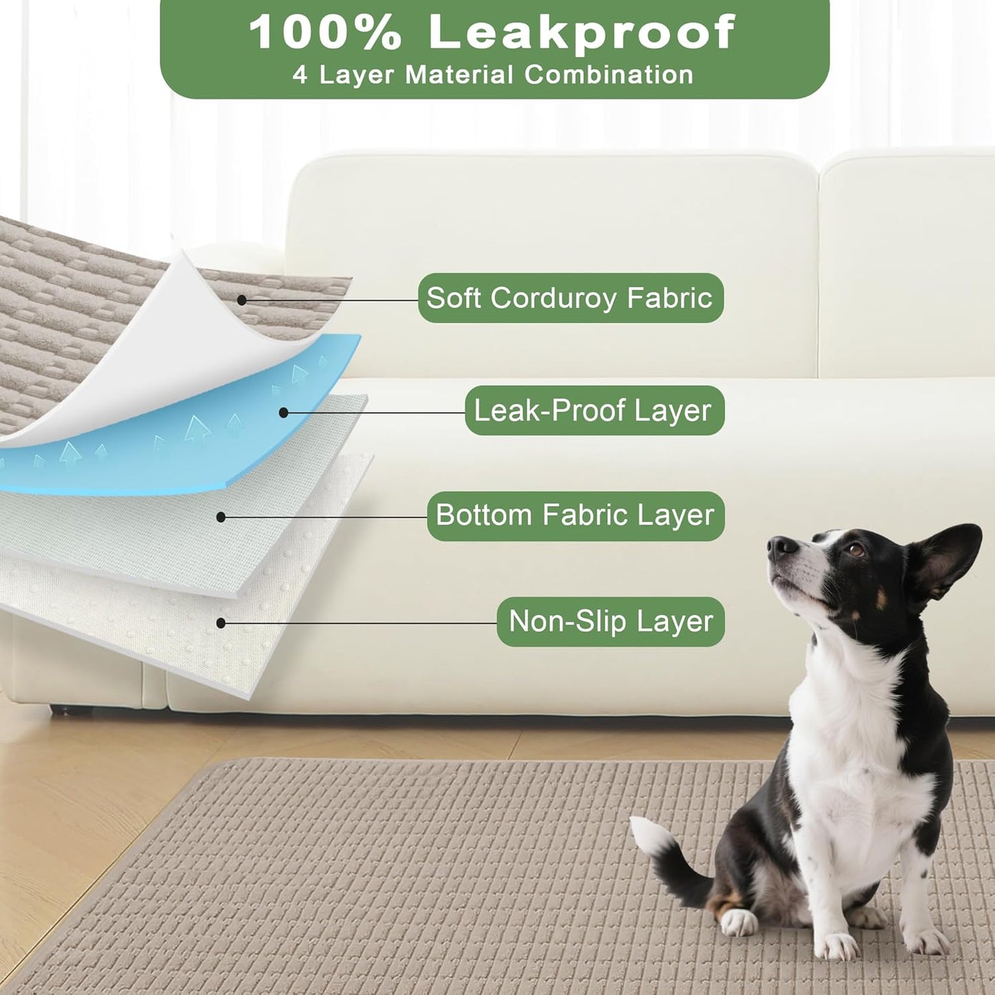 Washable Pee Pads for Dogs, Reusable Puppy Pads Dog Pads, Non-Slip Dog Pee Pads, Leak-Proof Pet Pee Pads Wee Wee Pads for Dogs. (Brown, 18"x24"(Pack of 2))