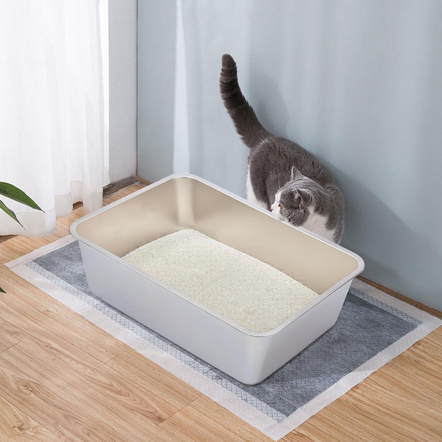 Stainless Steel Cat Litter Box 2 Pack-XXL Metal Litter Box for Adult Big Cats,Stainless Steel LitterBox Multiple Cats, Cat LitterBox -Pet Toilet Easy to Clean,Non Stick, No Smell