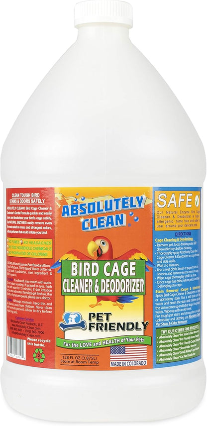 Absolutely Clean Amazing Bird Cage Cleaner and Deodorizer - Just Spray/Wipe - Safely & Easily Removes Bird Messes Quickly and Easily - Made in The US - Fragrance Free - 128oz Gallon