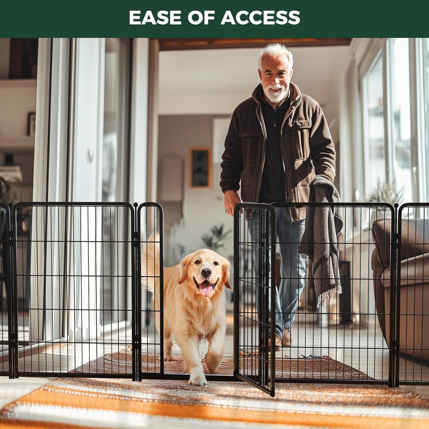 FXW Homeplus Unleashed Indoor Dog Playpen - Stress-Free and Safe Play, Heavy Duty 40 Inch 8 Wire Panels Dog Pen for Medium and Large Dogs, Black│Patented