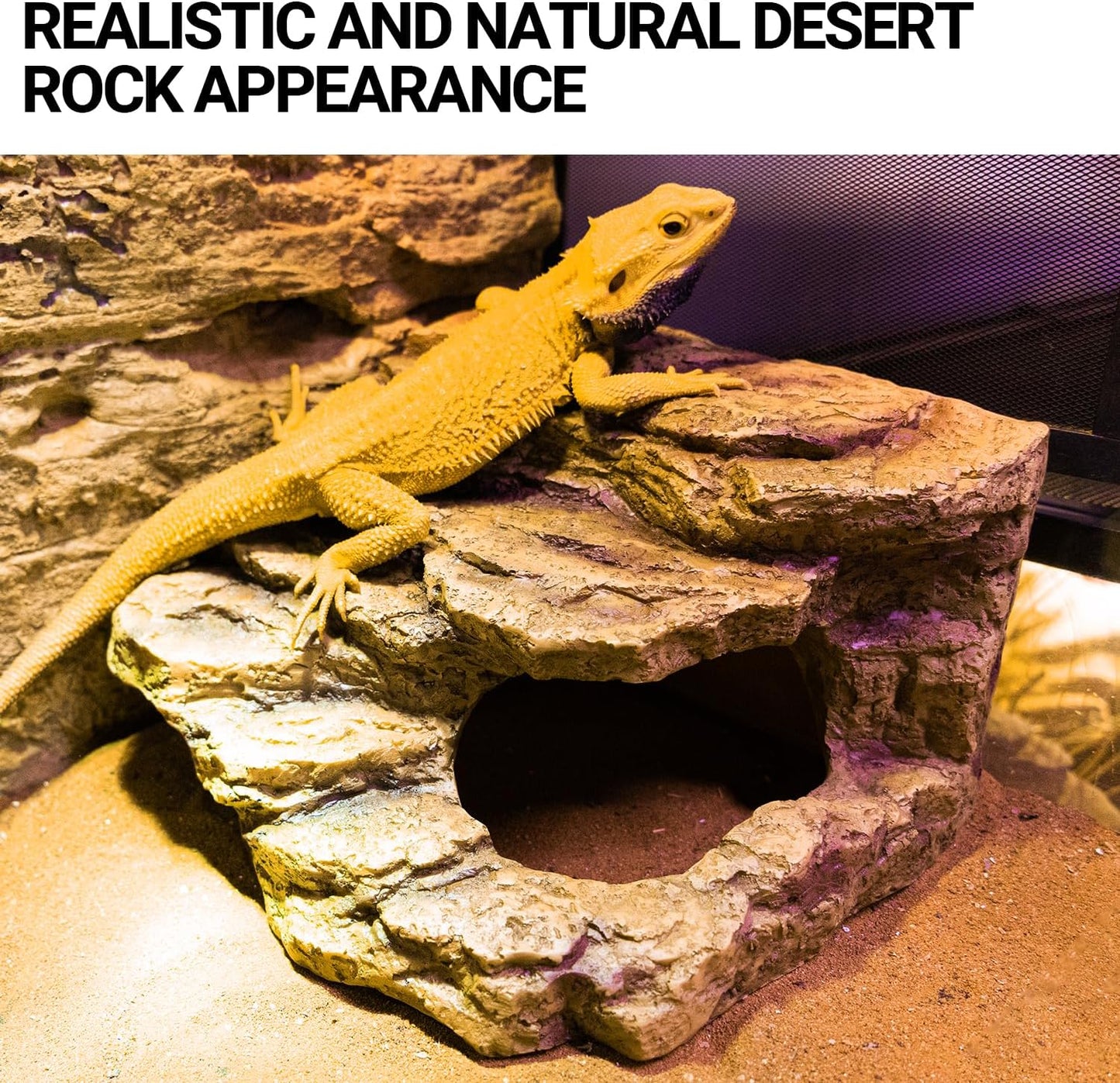 Resin Reptile Hideout Cave Reptile Habitat Tank Decor Terrarium Accessories for Bearded Dragon Leopard Gecko Lizards Turtle