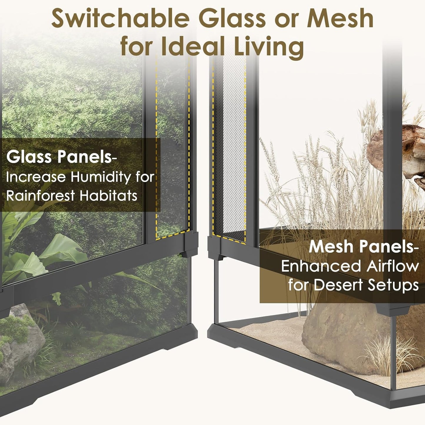 Erinnyees 67 Gallon Reptile Terrarium with Top Screen Ventilation, Snake Habitat with Heating Pad Space, Front Opening Reptile Vivarium with Sliding Cable Outlet for Leopard Geckos, Snakes, Turtles