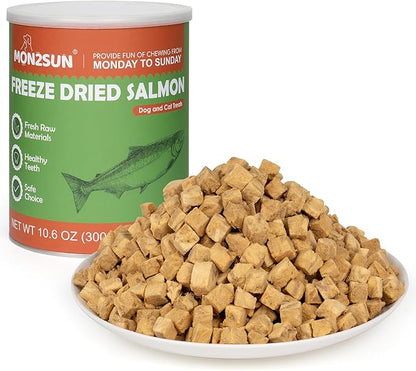 MON2SUN Freeze Dried Salmon Cat and Dog Treats, Single Ingredient Natural and Healthy Dog Snacks, High Protein Training Treats & Food Topper, 10.6oz