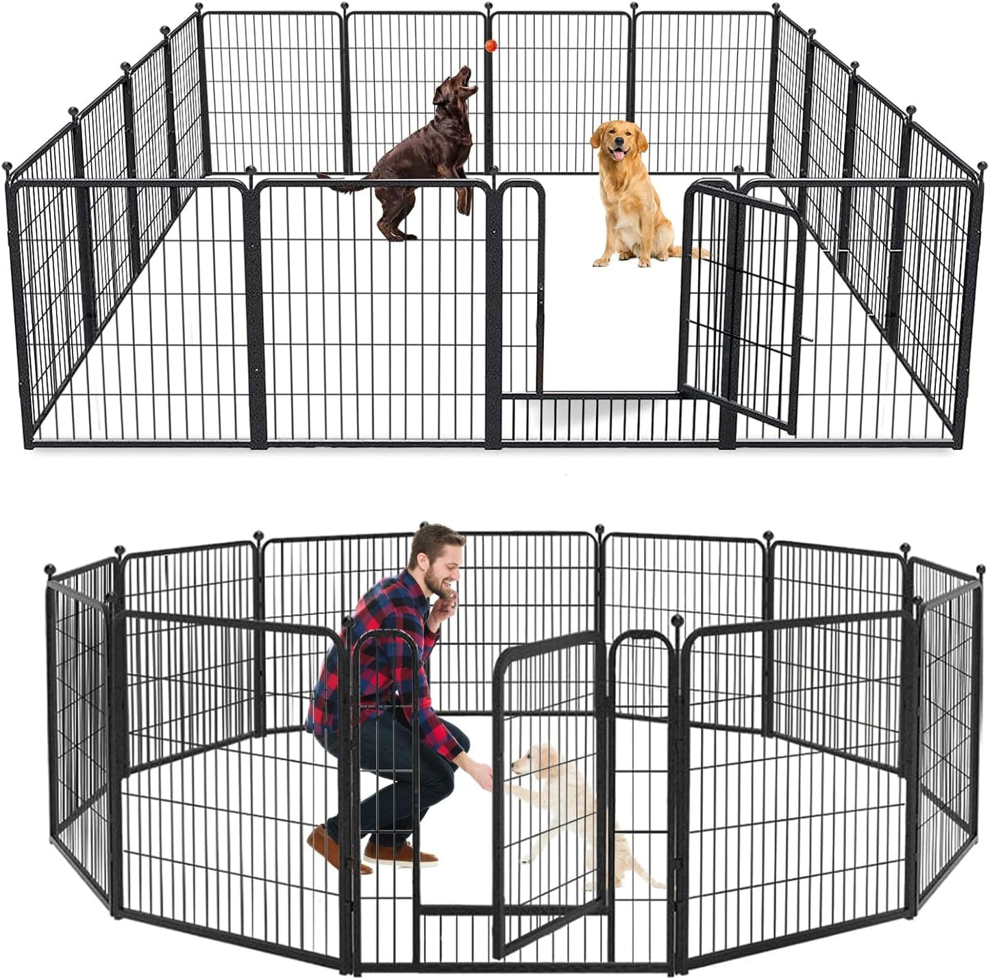 Dog Playpen 32 inch 12 Panels Indoor Dog Pen for Medium/Small Dogs Heavy Duty Metal Dog Fence Outdoor for Yard, Puppy Playpen with Door Portable Pet Fence for RV Camping Yard