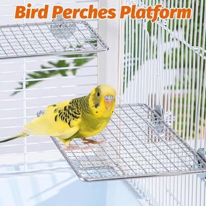 BNOSDM 2 Pack Bird Perch Platform 7.8x5.9in Stainless Steel Birds Perches Parrot Shelf Training Stand Small Animals Cage Accessories for Parakeets, Budgies, Conures, Cockatiels, Lovebirds (L)