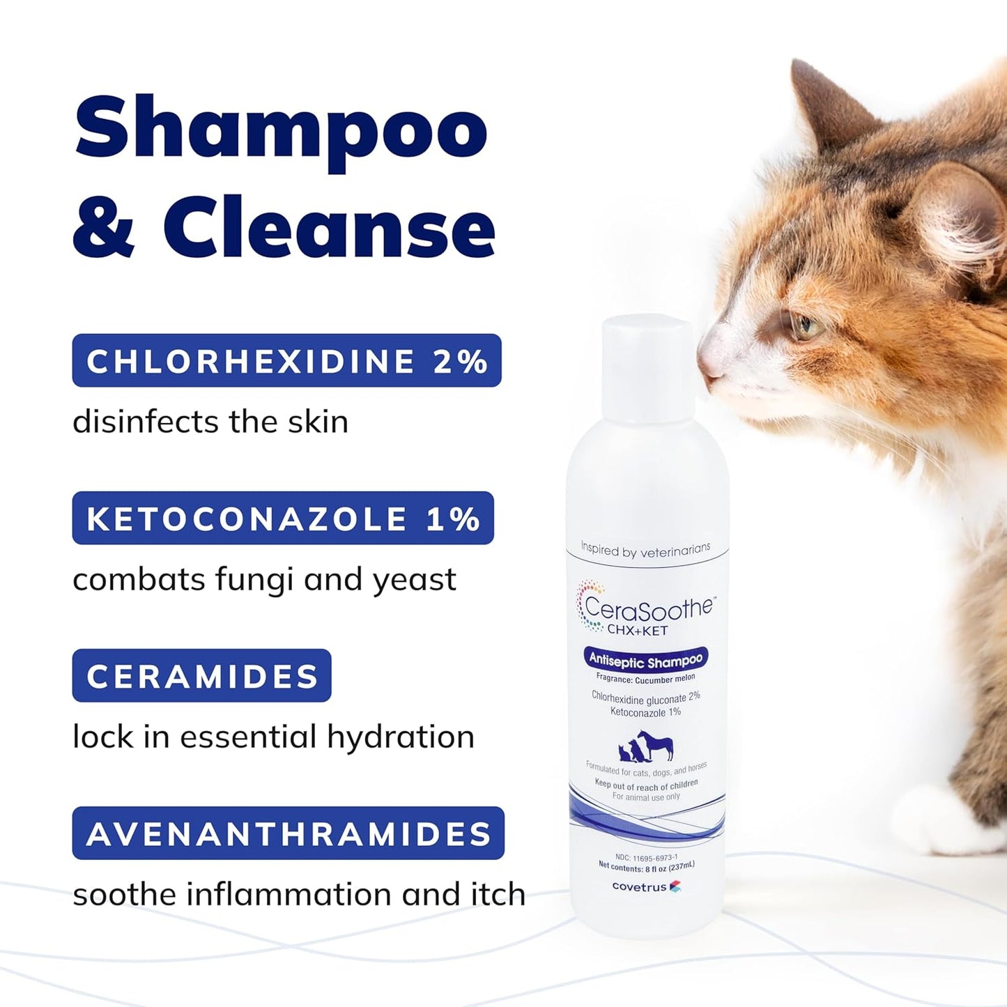 CeraSoothe CHX+KET Antiseptic Shampoo for Dogs, Cats, and Horses - 16oz