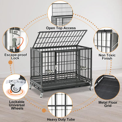 Homey Pet 2 Pack Three Levels 37 Inch Dog Crate, Escape Proof Dog Cage Kennel Indoor with Top Access and Lockable Wheels, Removable Tray, Heavy Duty Dog Crates for Medium/Small Dogs