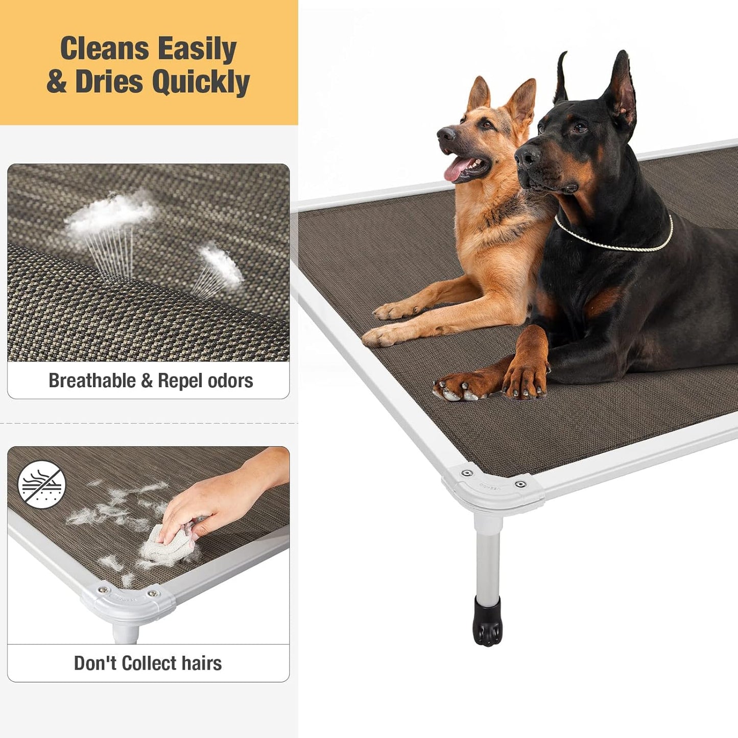 Veehoo Chew Proof Elevated Dog Bed - Cooling Raised Pet Cot - Silver Aluminum Frame and Durable Teslin Mesh Fabric, Unique Designed No-Slip Feet for Indoor or Outdoor Use, Brown, XX-Large, CWC2003