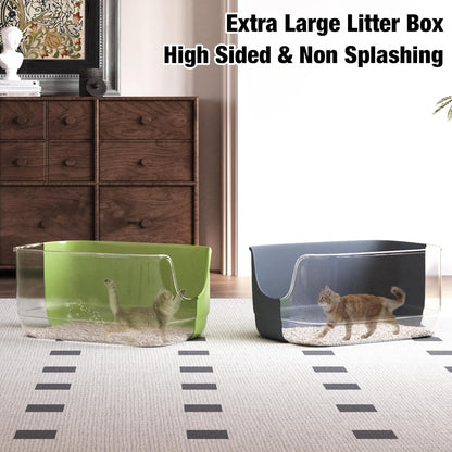 Gefryco Jumbo Cat Litter Box with High Sides, Extra Large for Muti Cats Open Big Cat Litter Box Anti-Splashing, High Wall Litter Tray for Indoor Medium and Large Cats(2Pack)