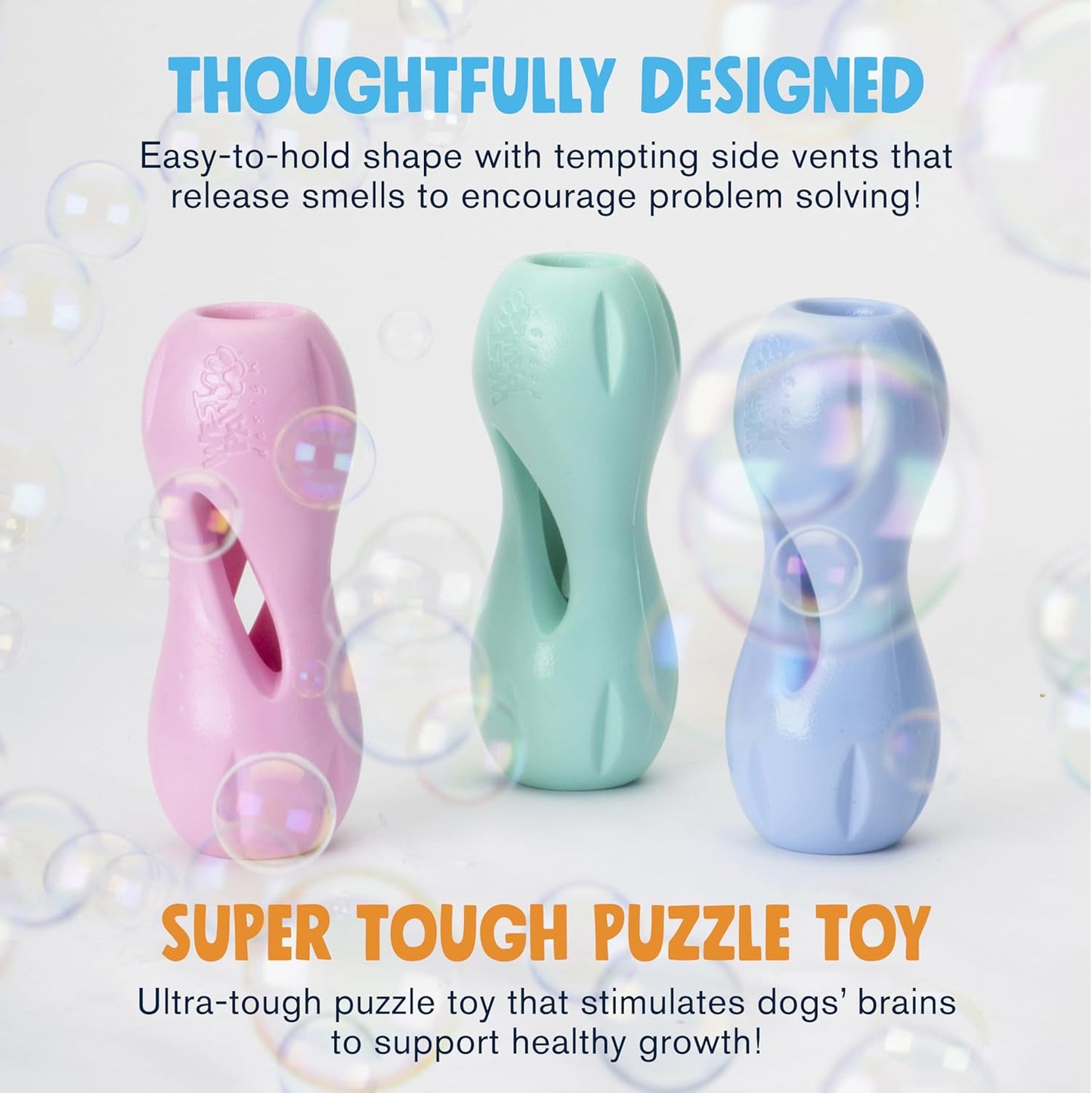 WEST PAW Zogoflex Qwizl Dog Puzzle Treat Toy – Interactive Chewing for Dogs – Dispenses Pet Treats – Brightly-Colored Dog Enrichment Toy for Aggressive Chewers, Fetch, Catch, Small 5.5", Bubblegum